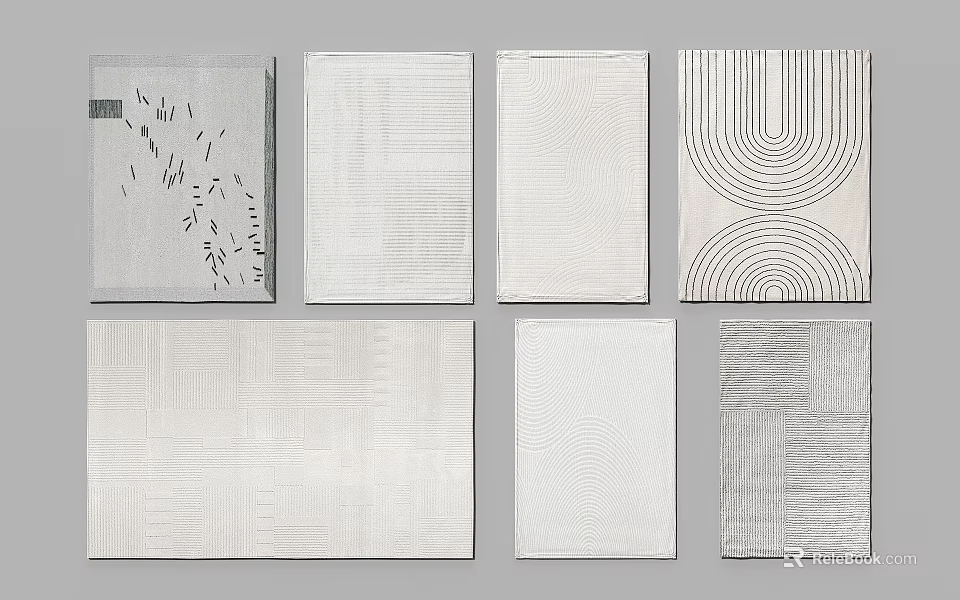 Square Rugs with Modern Geometric Patterns and Textures in Gray Tones 3d model