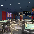 Elegant Hotel Mahjong Room Interior With Traditional Chinese Mural And Ambient Lighting
