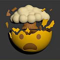 Cracked Yellow Eggshell With White Cloud Like Object And Flying Orange Fragments 3d model