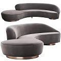 Modern Curved Velvet Sectional Sofa In Beige And Gray Upholstery For Living Room