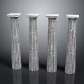 Four Fluted Marble Columns With Classical Design Against Dark Background