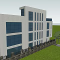 Modern Detached Villa With Glass Curtain Walls Lush Green Lawn And Stone Wall