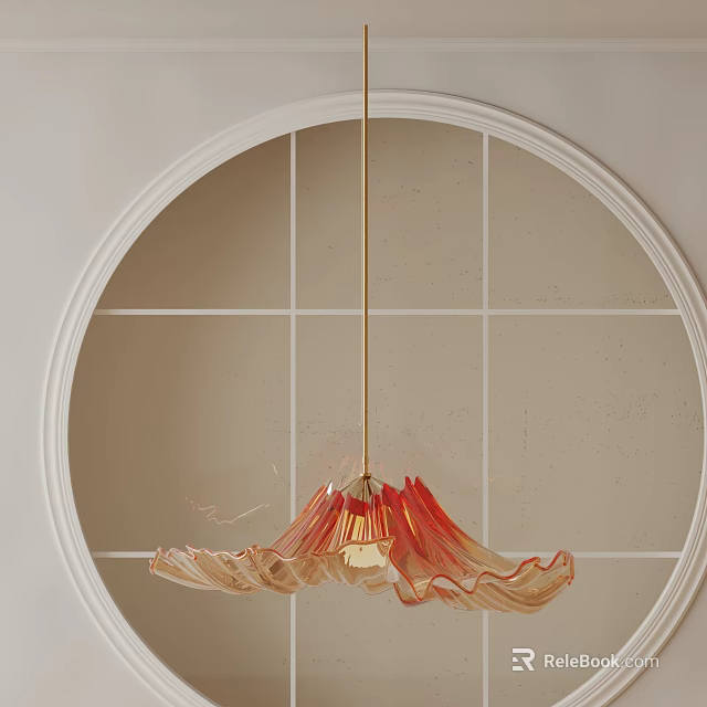 Elegant Red Beige Wavy Chandelier Hanging In Circular Frame Interior 3d model 
