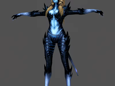 Fantasy Game Movie Character With Blue Skin Long Blonde Hair And Spiked Armor Design 3d model