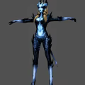 Fantasy Game Movie Character With Blue Skin Long Blonde Hair And Spiked Armor Design