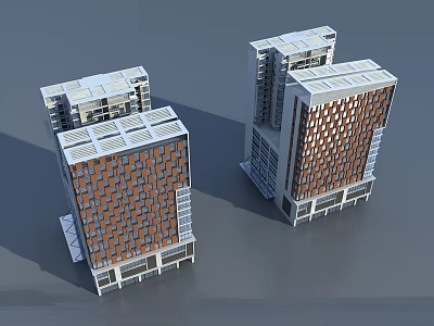 Modern Hotel Building Exterior Featuring Geometric Facade And Glass Stone Panels 3d model