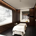 Elegant Modern SPA Interior With Wooden Walls Massage Bed Round Mirror And White Vanity