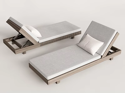 Modern Lounge Chair with Wooden Frame Gray Cushion and Comfortable Pillow 3d model