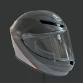 Motorcycle Helmet Featuring Modern Design Silver White Finish and Red Stripe Transparent Visor