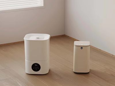 Two White Home Appliances Placed Together On Wooden Floor With White Walls 3d model