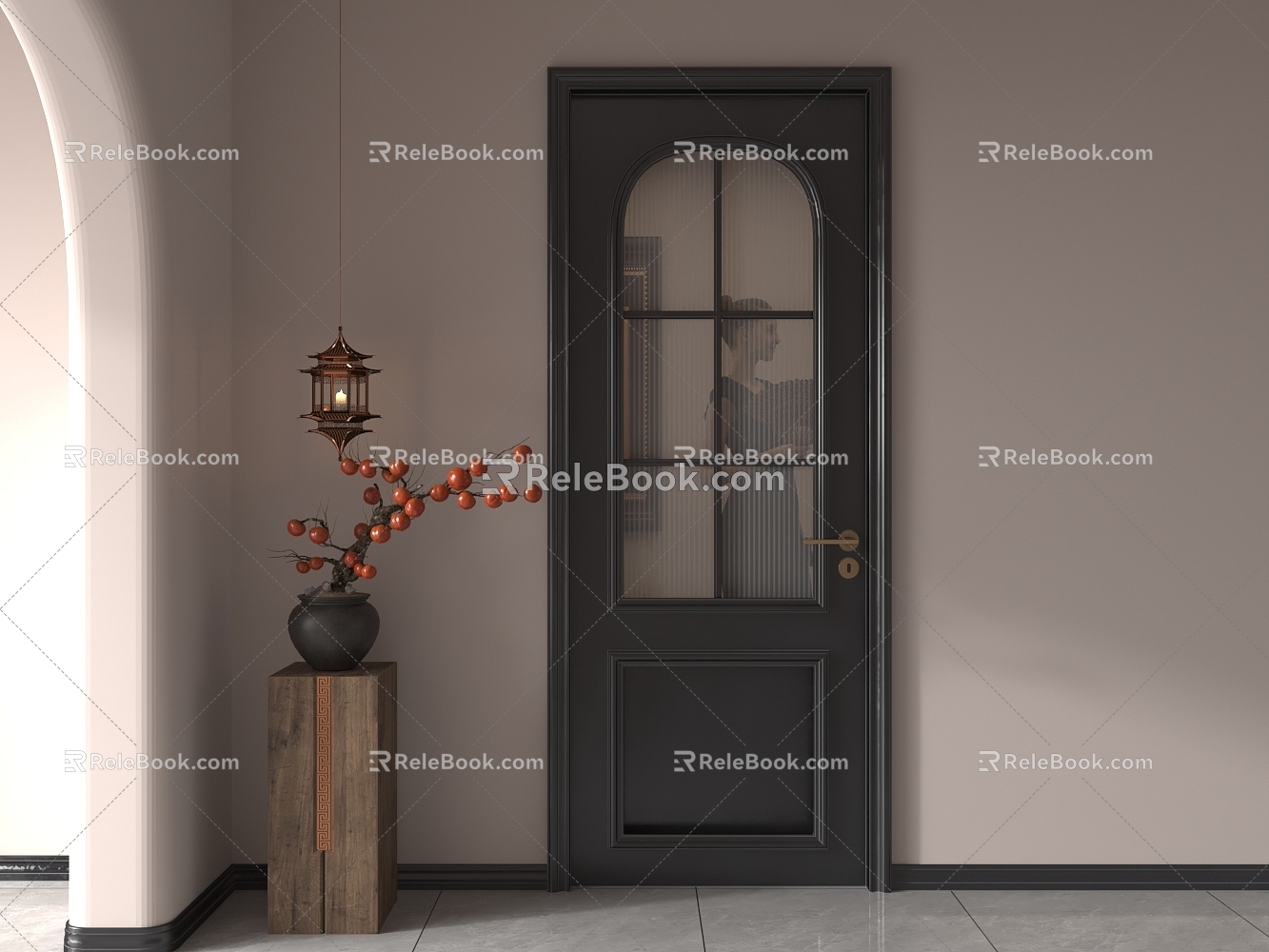 Black Wooden Door Single Door Glass Door Kitchen Door Toilet Door Swing Door model