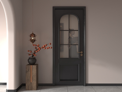 Black Wooden Door Single Door Glass Door Kitchen Door Toilet Door Swing Door model