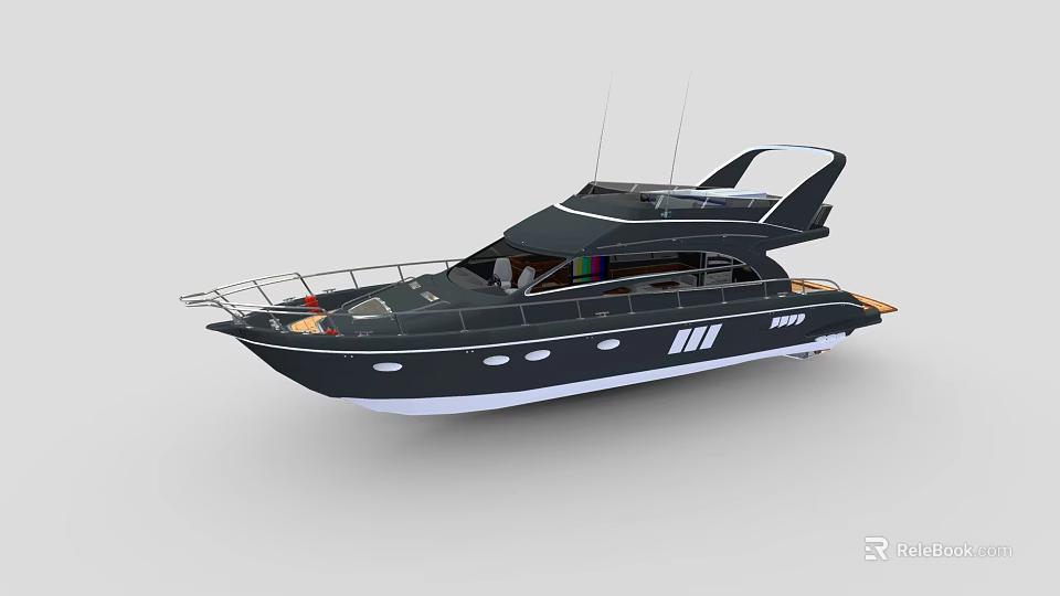 Elegant Black Luxury Yacht Exterior Design With Sleek Hull And Deck Features 3d model 