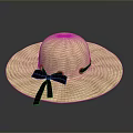 Stylish Beige Wide Brim Straw Hat With Dark Purple Bow Decoration