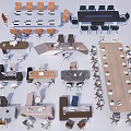 Multiple Office Chair Designs With Matching Desk Setups For Workspace 3d model