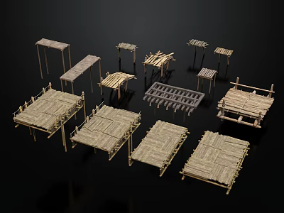Different Types Of Wooden Scene Components With Shelves Platforms And Structures 3d model