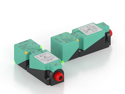 Industrial Proximity Sensors With Green Black Housing And Red Connectors For Industrial Use 3d model