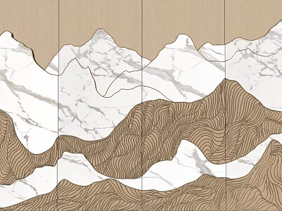 Elegant Sectional Background Wall With Mountain Pattern And Marble Wooden Texture 3d model