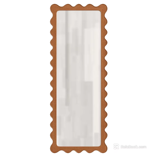 Modern Wall Mounted Mirror With Brown Scalloped Edge Frame For Home Decor 3d model 