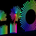 Colorful Radial Decorative Lights With Fan Shaped Circular Designs And Vibrant Colors On Black Background