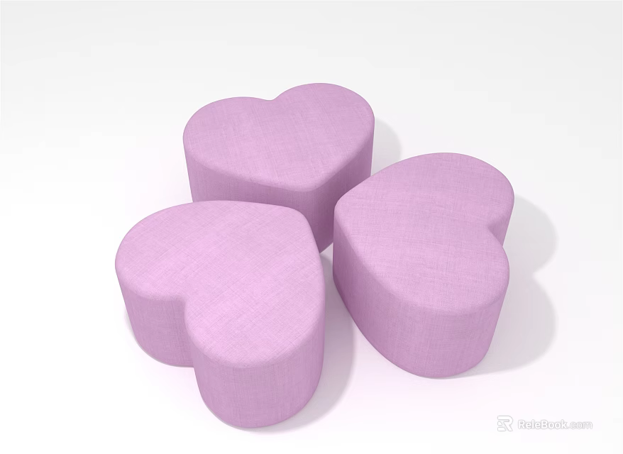 Heart Shaped Pink Upholstered Sofa Stools For Living Room Decorative Use 3d model 