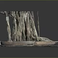 Root Inspired Wood Sculpture With Circular Stone Base And Natural Texture