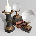 Elegant Decorative Ornament Set with White Roses Crystal Vase Candle Holder Books and Crystal Spheres