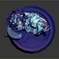 3D Game Fantasy Character With White Hair Dragon Accessory Blue Purple Glowing Base
