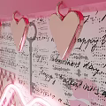 Pink Neon Lips Design With Handwritten Text And Heart Patterns On Vintage Paper Background
