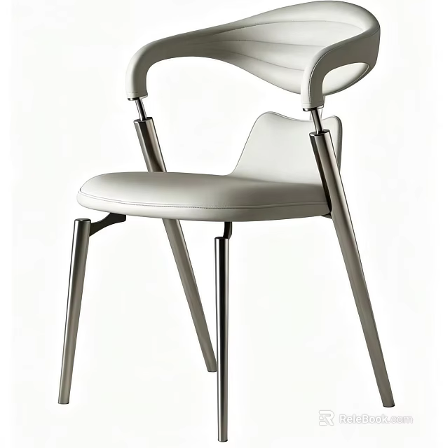 Modern White Dining Chair With Leather Seat And Sleek Metal Legs 3d model 