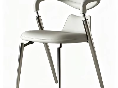 Modern White Dining Chair With Leather Seat And Sleek Metal Legs 3d model