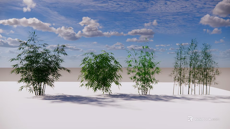 Bamboo Clusters Of Various Heights Under Blue Sky With Fluffy Clouds 3d model 