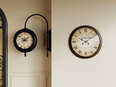 Wall Clocks With Metal Bracket And Round Roman Numeral Dials 3d model