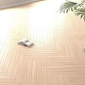 Light Colored Herringbone Pattern Wooden Flooring With Natural Light And Palm Leaves