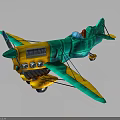 Colorful Turquoise And Yellow Vintage Airplane 3D Model With Detailed Cockpit And Propeller