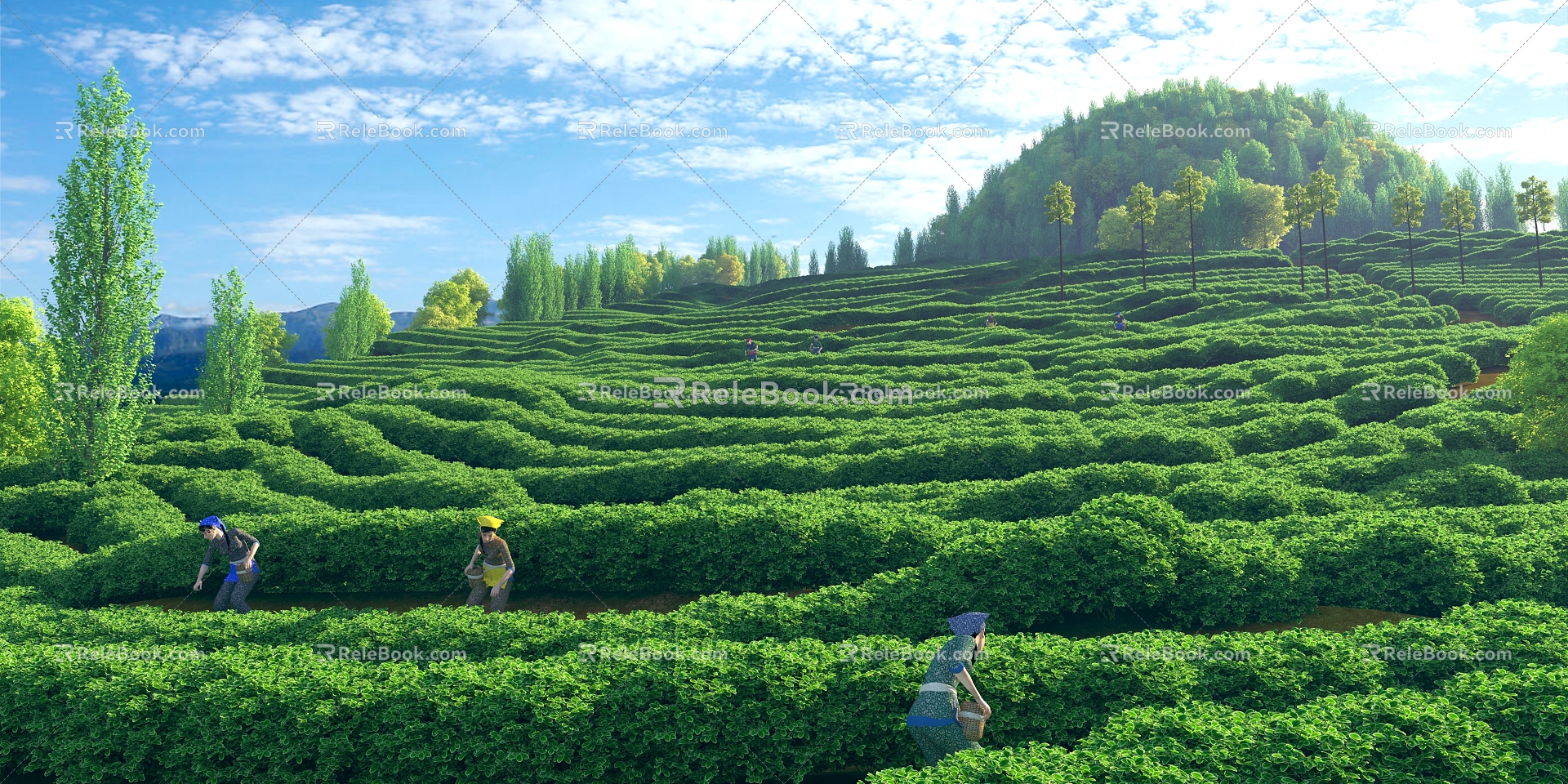 Modern Tea Garden Mountain Tea Garden Landscape 3d model