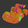 Orange 3D Racing Car Model With Streamlined Design And Rear Wing