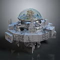 Cosmic Space Station With Transparent Dome Containing Tree And Mechanical Base Structure 3d model