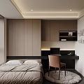Modern Minimalist Tatami Bedroom Interior With Wooden Cabinets Desk And Chair