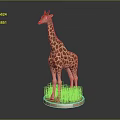 Giraffe 3D Model Standing On Circular Base With Grass And Grey Background