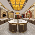 Traditional Chinese Style Golden Jewelry Store Facade With Decorative Roof And Glass Doors