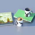 Everyday Life Essentials White Mugs With Deer Design Green Notebook And Coffee
