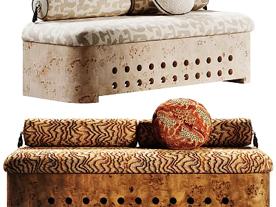 Two Seater Sofa With Perforated Cork Base And Patterned Decorative Pillows 3d model