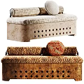 Two Seater Sofa With Perforated Cork Base And Patterned Decorative Pillows