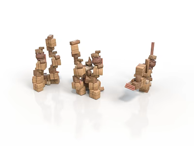 Multiple Creative Wooden Block Figures As Decorative Household Items With Stacked Design 3d model