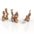 Multiple Creative Wooden Block Figures As Decorative Household Items With Stacked Design