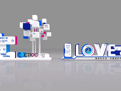 OCTIDO 02 Exhibition Installation With LOVE Sign And Colorful Blocks Design 3d model
