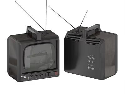 Vintage Black Television With Antenna Wooden Case Control Buttons And Screen 3d model