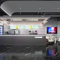 Modern Internet Cafe With Blue Lighting And Computers 3d model