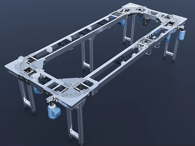 Heavy Duty Industrial Equipment Metal Frame Structure With Blue Components And Support Legs 3d model